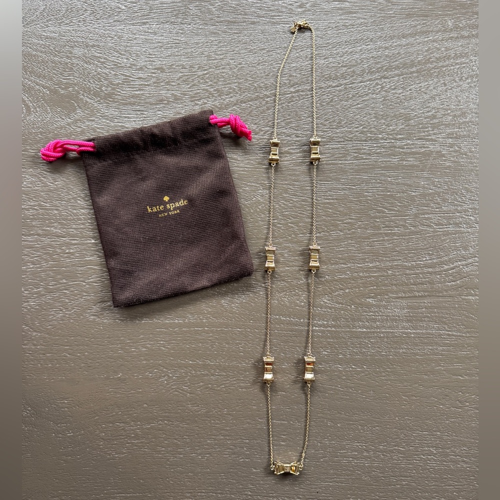 Kate Spade ♠️ Goldtone Bow Necklace with clasp, 15” drop